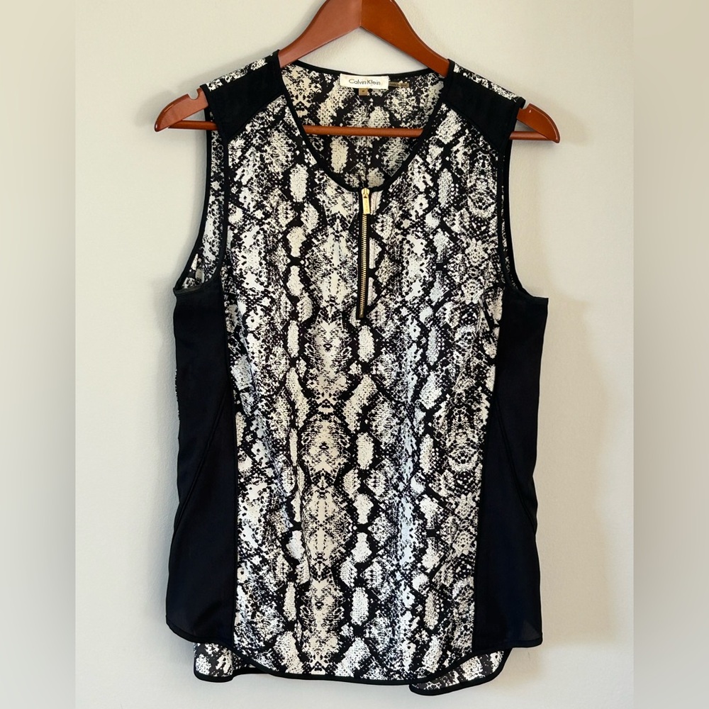 Calvin Klein Black and White Snakeskin Tank Top Medium